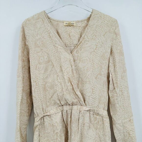 Cloth & Stone Size XS Tan Beige Long Sleeve Snake Print Linen Blend Boho Romper - Picture 4 of 11